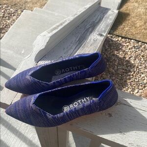 Rothy’s Flats Point Bright Blue Birdseye Space Dye Orange Sole Size 7